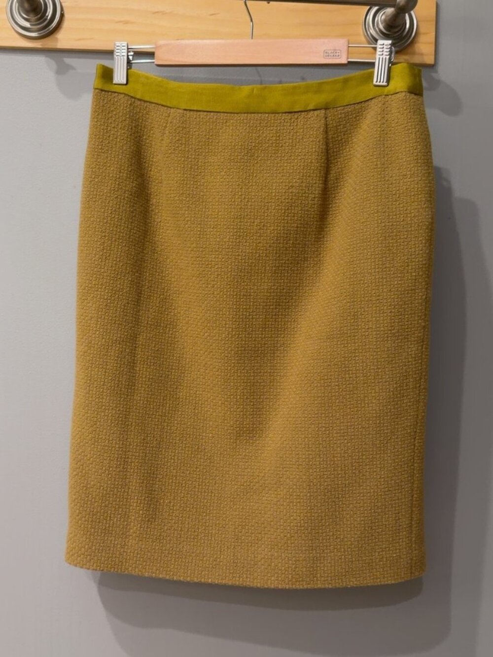 Boden Mustard Textured Pencil Skirt Contrast Waist US 8